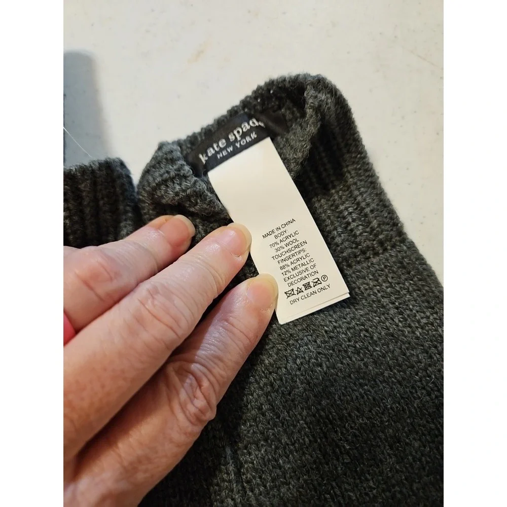 KATE SPADE Beanie‎ and Glove Gems Charcoal GREY New Without Box (A968)